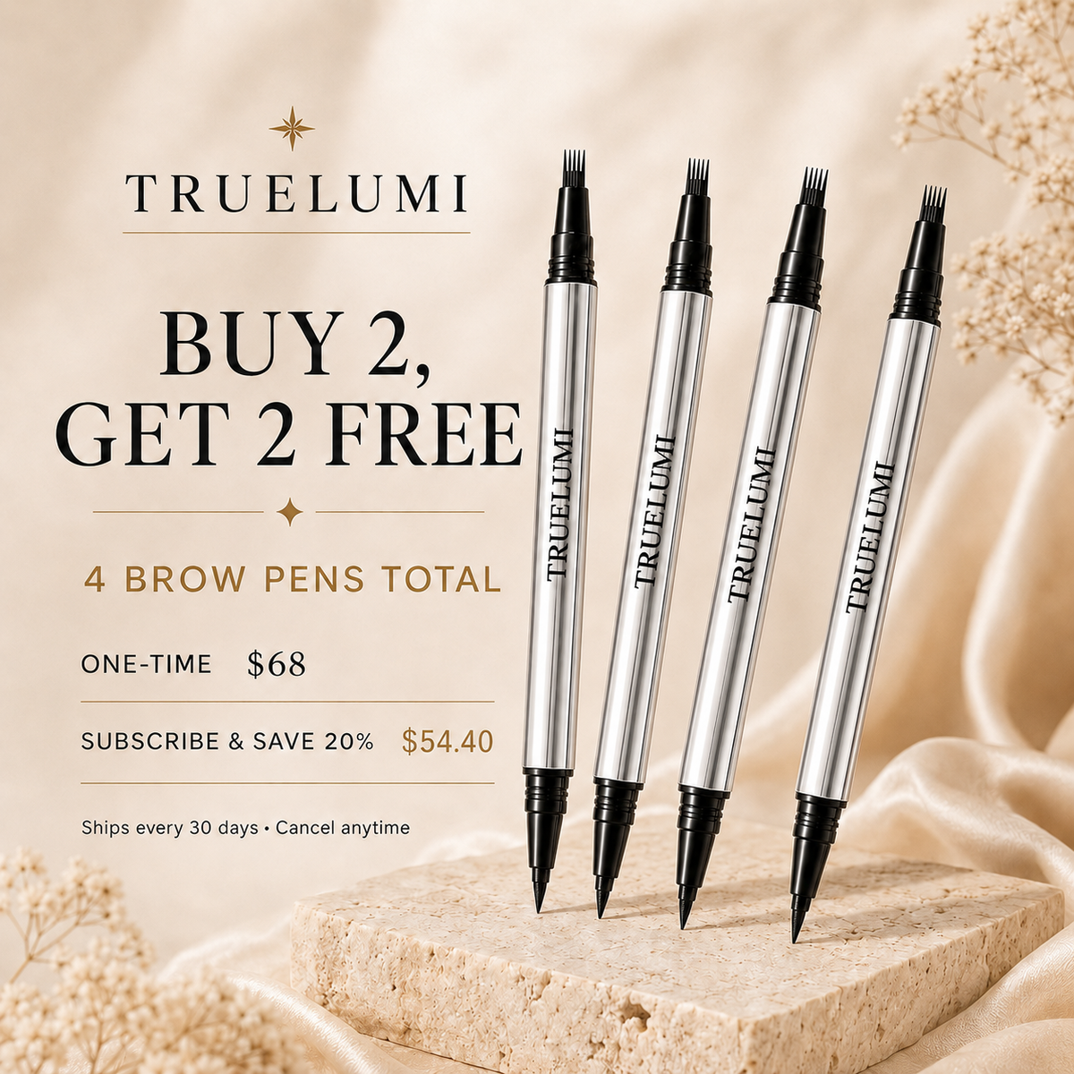 【Truelumi】 Original 4D Brush Tip Waterproof Microblading Eyebrow Pen, 2-in-1 Dual-Ended