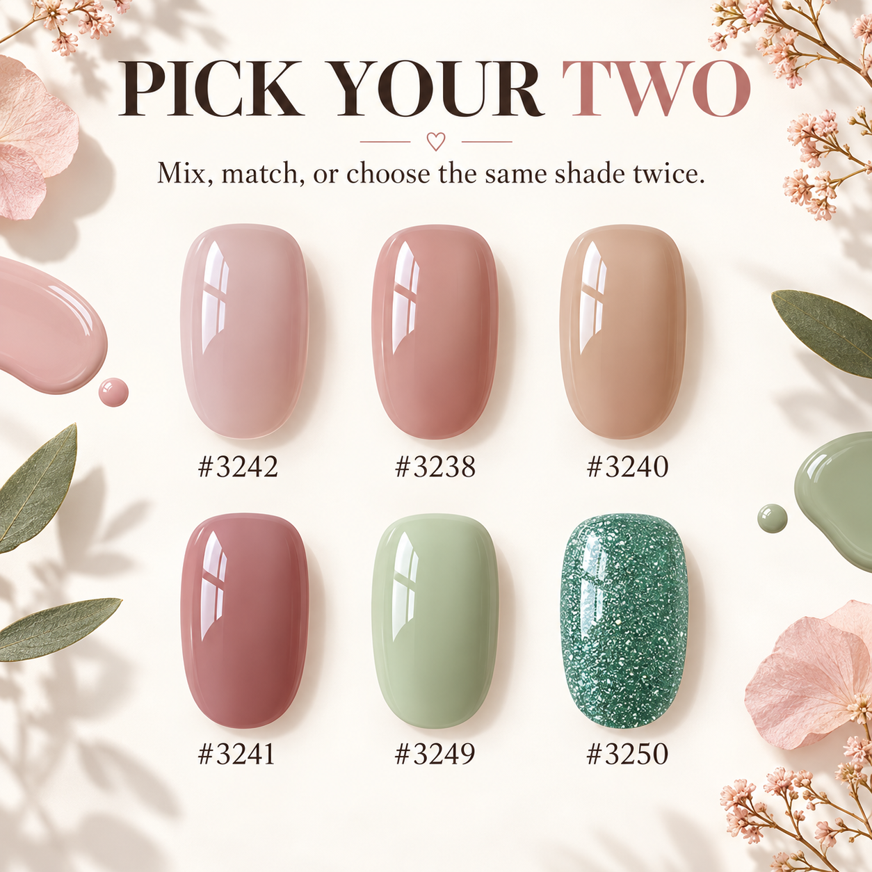 Six selectable gel colors: 3242, 3238, 3240, 3241, 3249 and 3250