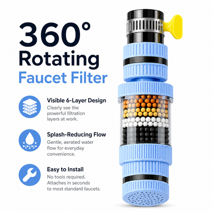 360° Rotating Faucet Filter – 6-Layer Filtration & Splash-Reducing Kitchen Sink Attachment