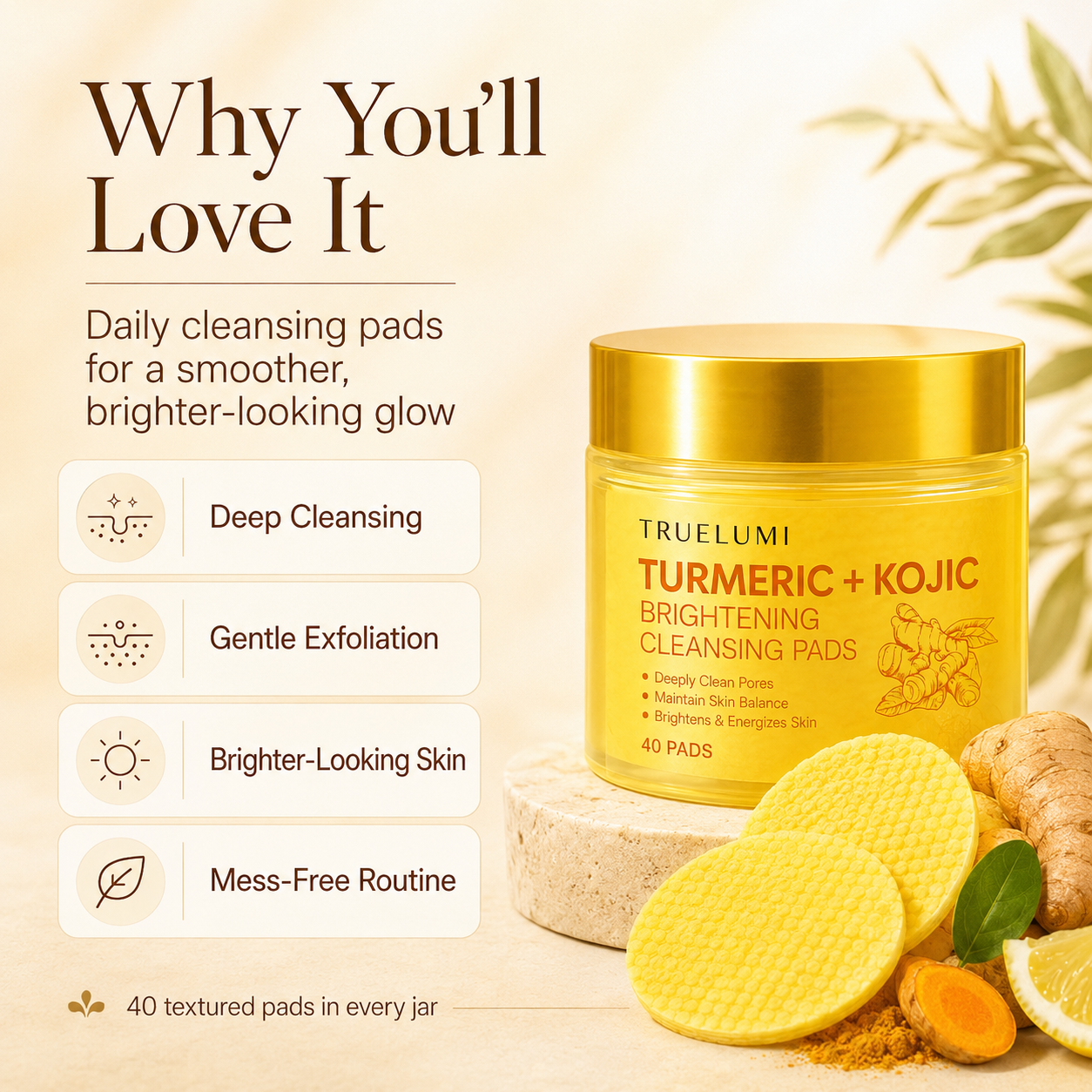 Truelumi Turmeric + Kojic Brightening Cleansing Pads
