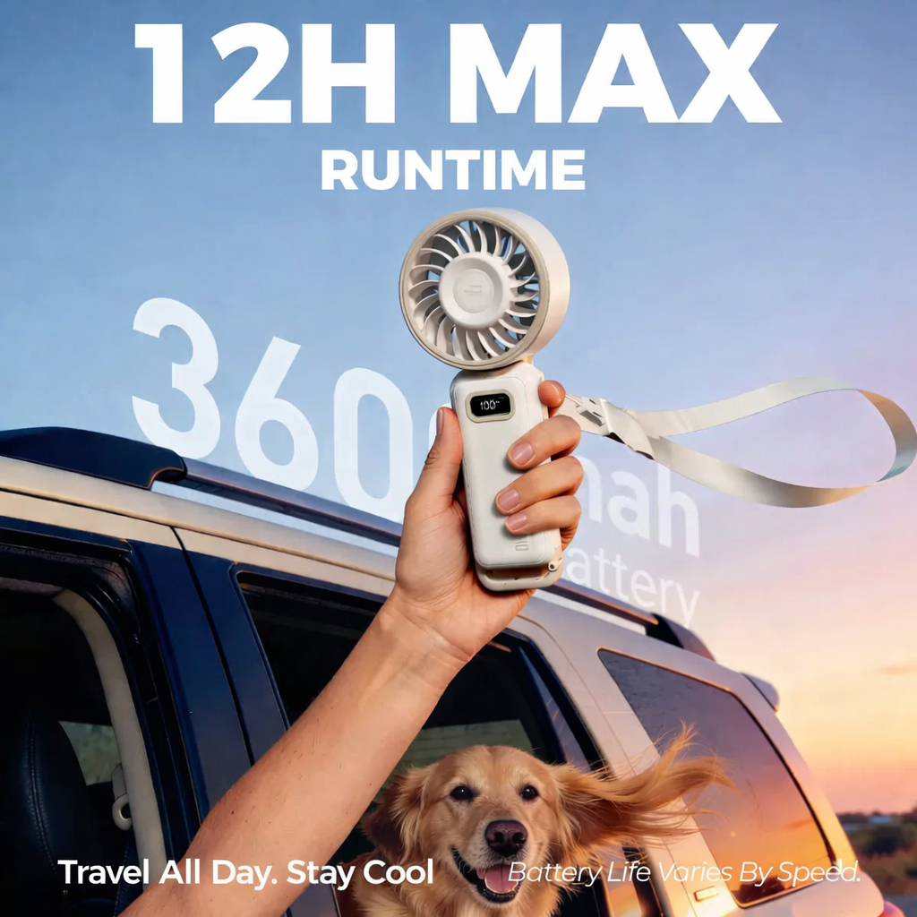 Portable Handheld Turbo Fan-Up to 15H Battery, Ice-Cooling Breeze