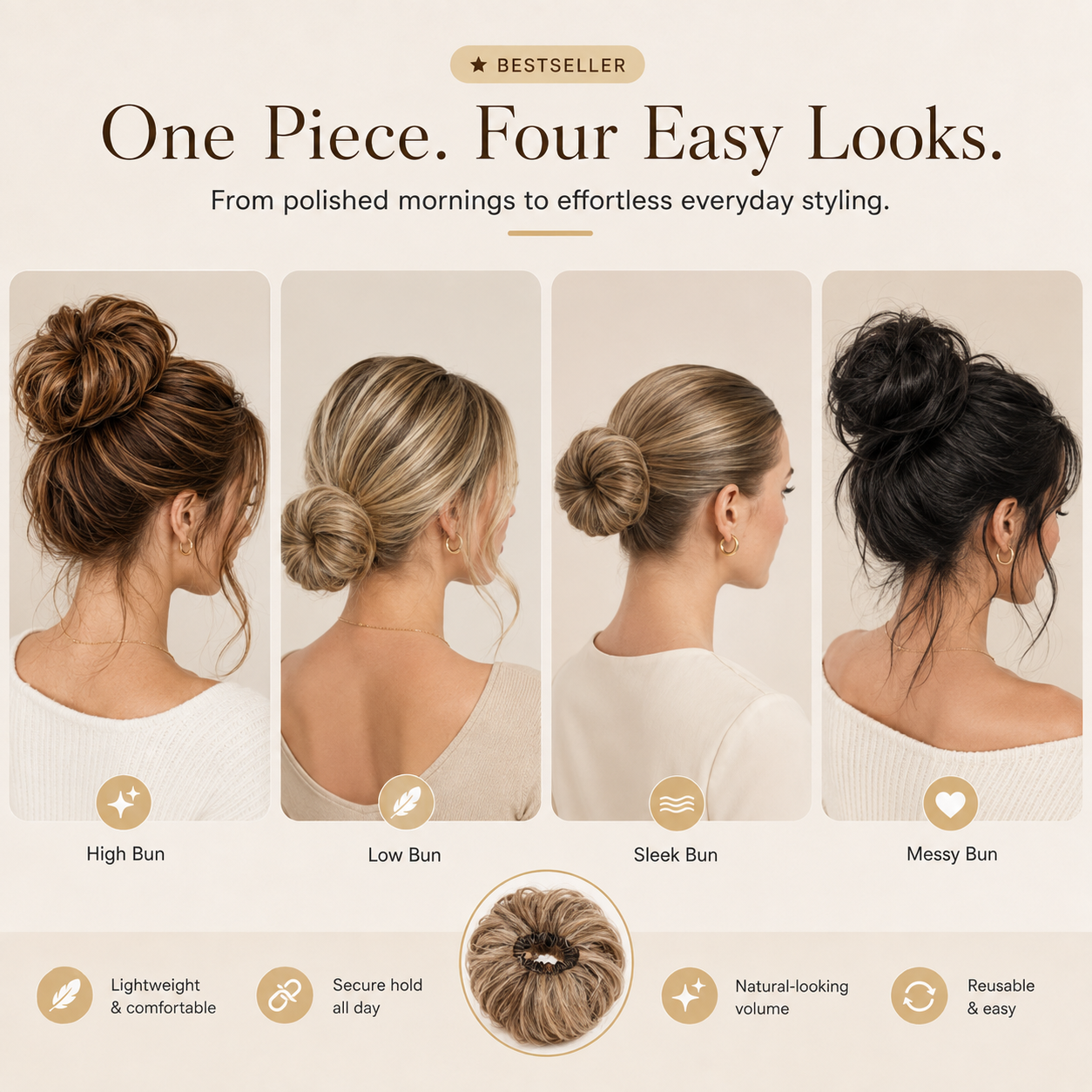 Messy Bun Hair Piece Scrunchie for Instant Volume