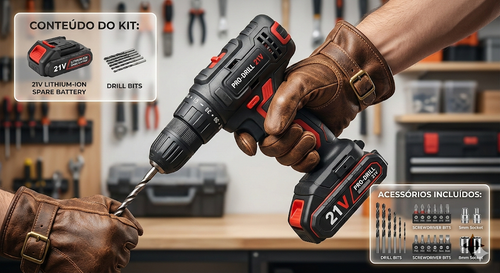 21V Cordless Power Drill Kit — High Torque, Dual Speed, Job-Ready Set