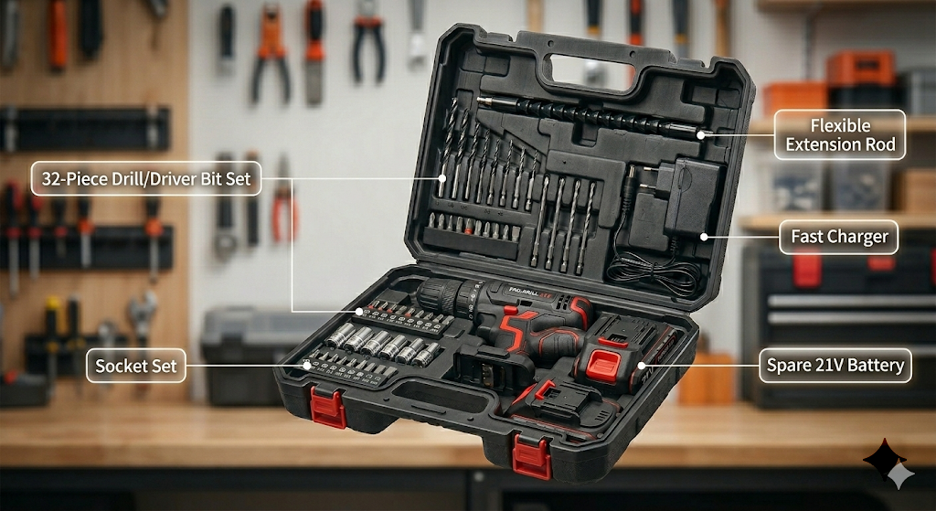 21V Cordless Power Drill Kit — High Torque, Dual Speed, Job-Ready Set